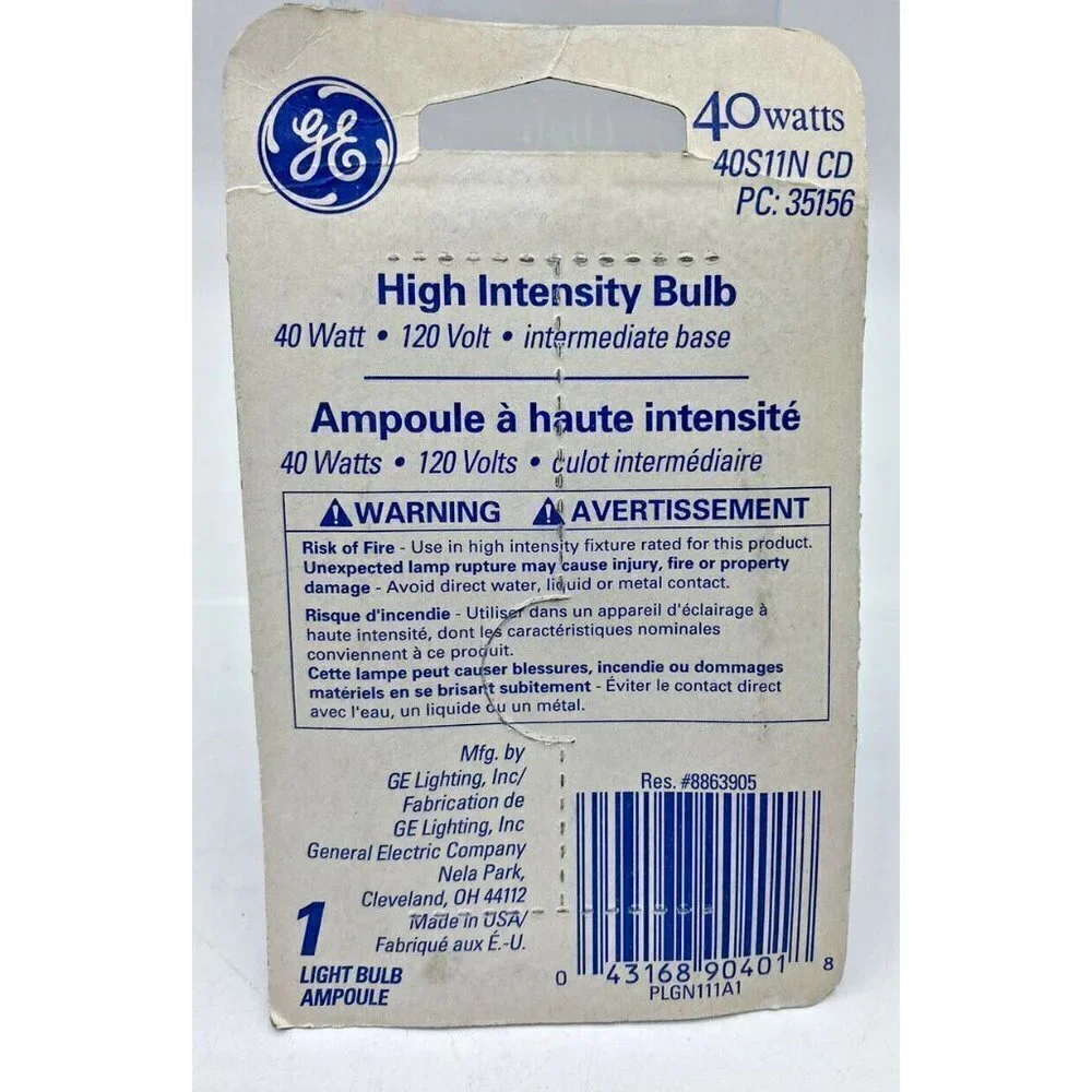 New GE Lighting High Intensity Light Bulb Clear 40 Watt 120 V 35156 Made In USA